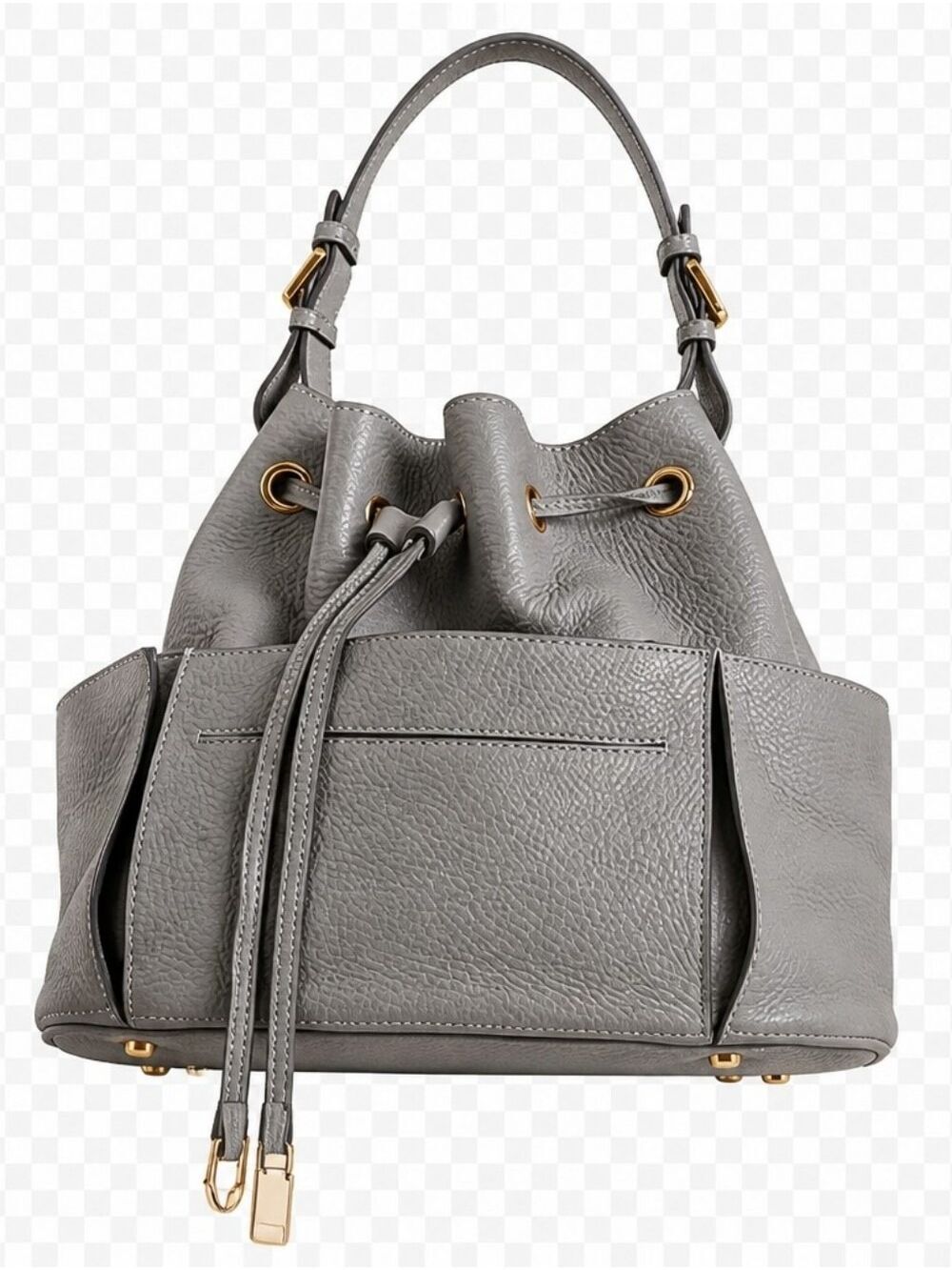 Loro Piana Gray Leather Drawstring Bucket Bag